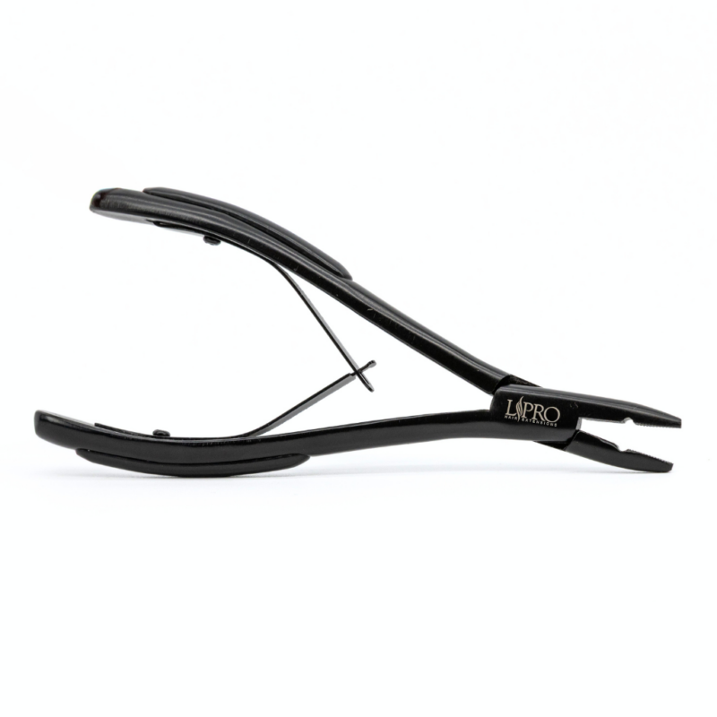 Multi-Use Hair Extension Pliers Experience precision, durability, and style with our Multi-Use Hair Extension Pliers. Specially crafted for professional stylists, this versatile tool is designed to simplify the application and removal of weft, I-Tip, and Keratin Tip hair extensions. Engineered for Excellence:Made from premium stainless steel, these pliers offer exceptional strength and reliability. Their rust and fade-resistant construction ensure they stay in pristine condition, even with daily use. Silicone-padded handles provide superior comfort and control, reducing hand fatigue during long appointments. Key Features: Perfectly Sized Bead Removal Hole: The precise hole effortlessly reshapes beads into open circles, allowing for smooth and damage-free removal. Non-slip Plier Tips: The teeth of the plier tips hold beads firmly in place. Smooth Inner Plates: Designed to prevent scratching of beads, ensuring flawless extension maintenance. Versatile Functionality: Ideal for applying and removing weft, I-Tip, and Keratin Tip hair extensions. Elegant Design: The luxe matte black coating brings sophistication and style to your toolkit. Optimal Size: At 7.5 inches in length, these pliers provide the perfect balance of comfort and precision. Elevate your salon experience with a tool that reflects your dedication to perfection. The Multi-Use Hair Extension Pliers combine luxury and functionality, making every installation and removal effortless and refined. Important Notice:This item is final sale and non-returnable. Please confirm compatibility with your professional needs before purchasing.